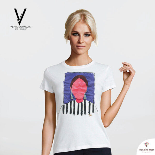 Μπλουζάκι με σχέδιο στο χέρι - Face - Γυναικείο