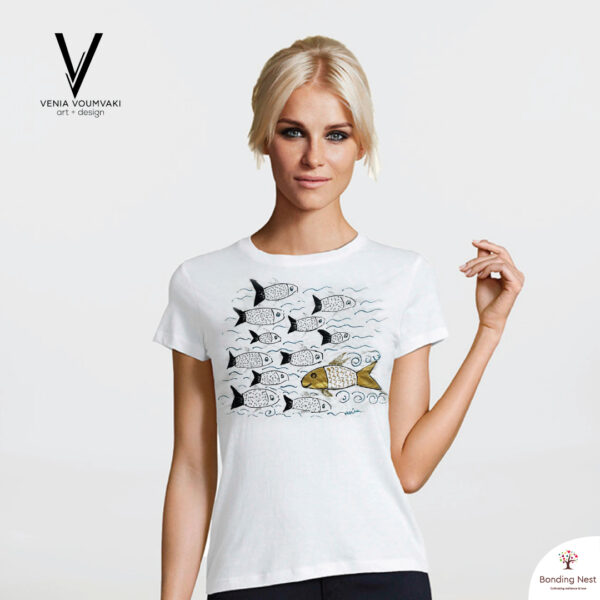 Μπλουζάκι με σχέδιο στο χέρι - Fish - Γυναικείο